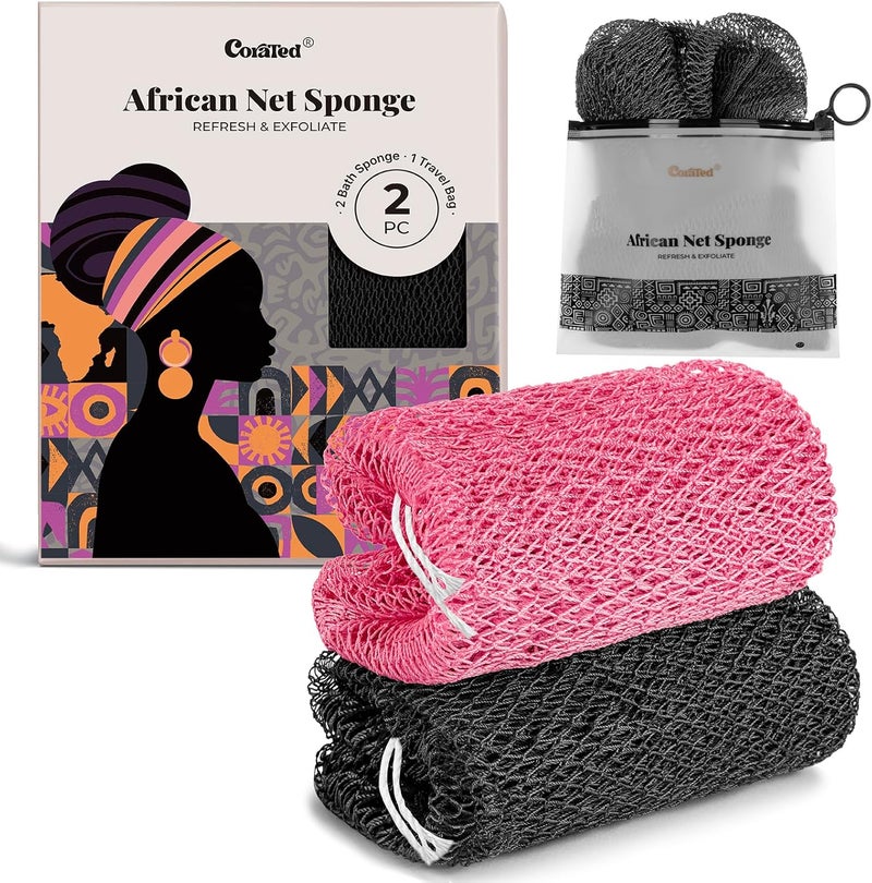 CORATED Authentic African Net Sponge with Knots, Shower Loofah Exfoliating Bath Sponge, Body Scrubber for Women and Men Daily Use Body Care, Travel Portable, Durable Bath Accessories for Bathroom - Image 1